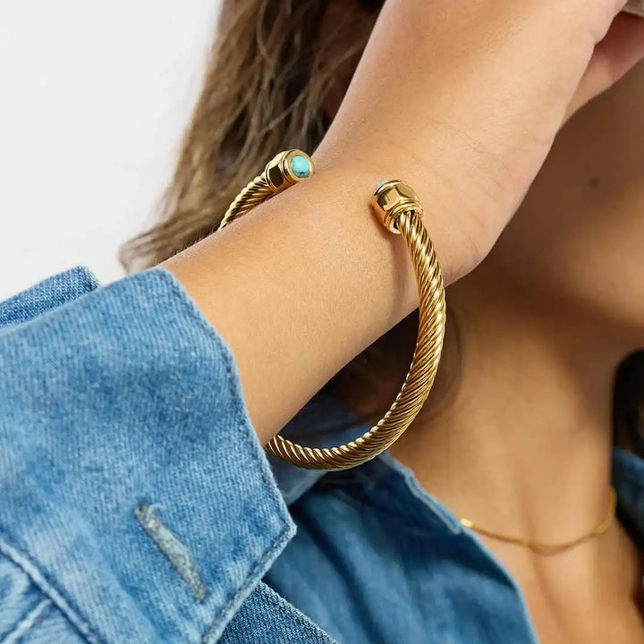 Pulsera de Piedra Ajustable Vintage Dorada