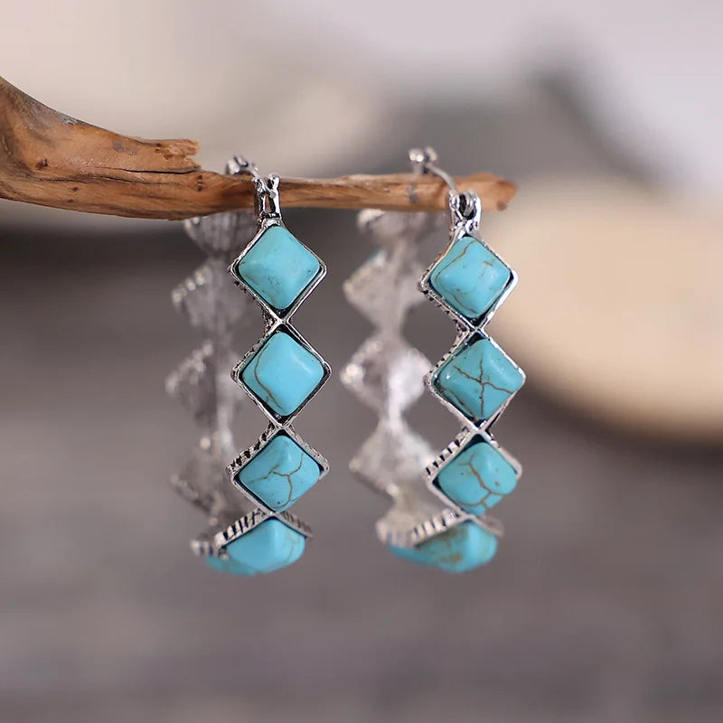 Pendientes de aro en forma de U de turquesa vintage