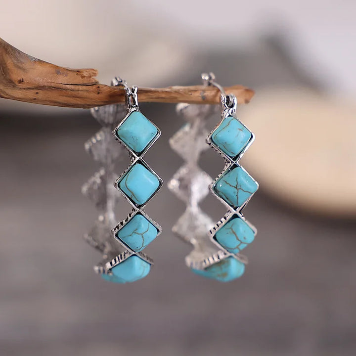 Pendientes de aro en forma de U de turquesa vintage