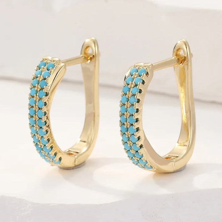 Aros Huggies Clásicos de Oro con Pavé Turquesa