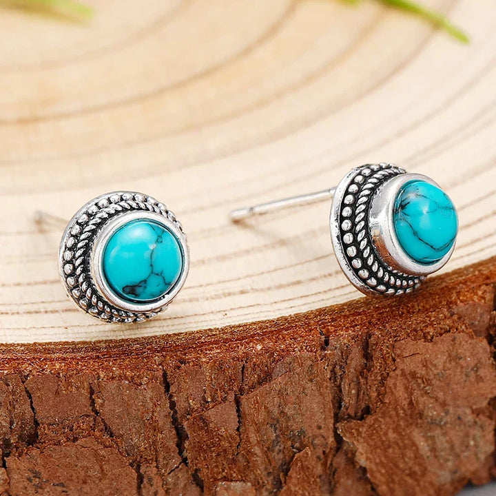 Pendientes de Stud de Imitación de Turquesa Vintage Bohemio