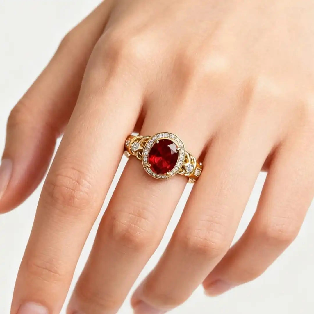 Anillo Declarativo de Nudo Halo de Rubí