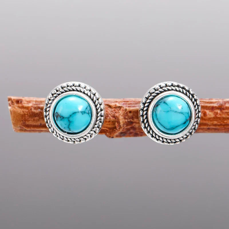 Pendientes de Stud de Imitación de Turquesa Vintage Bohemio