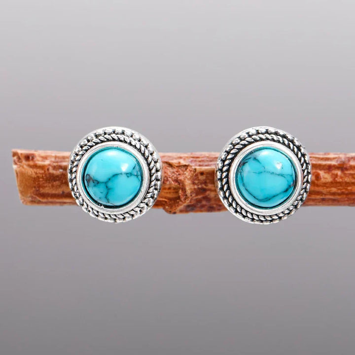 Pendientes de Stud de Imitación de Turquesa Vintage Bohemio
