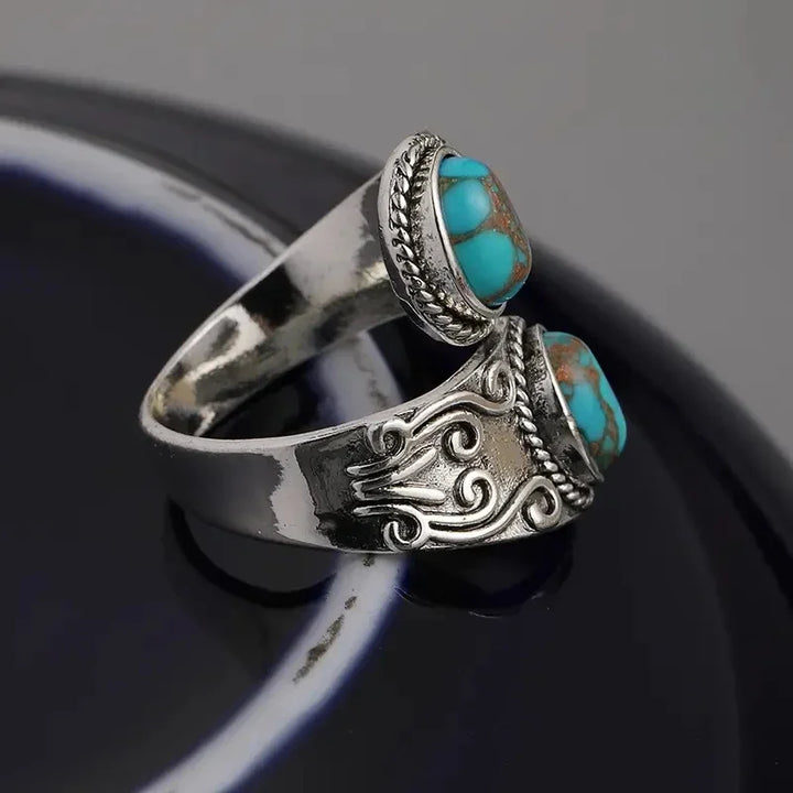 Anillo de Banda Cruz Turquesa Vintage Elegante