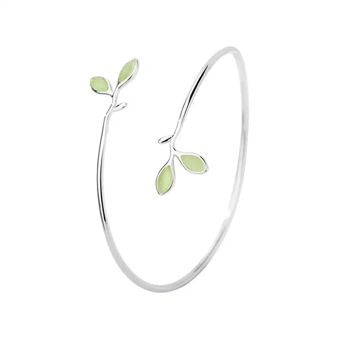 Brazalete de Hoja de Ópalo Plateado Atemporal