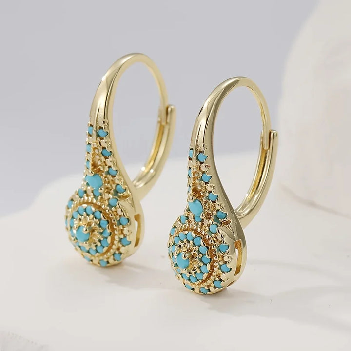 Pendientes de Oro en Forma de Lágrima con Mosaico Turquesa
