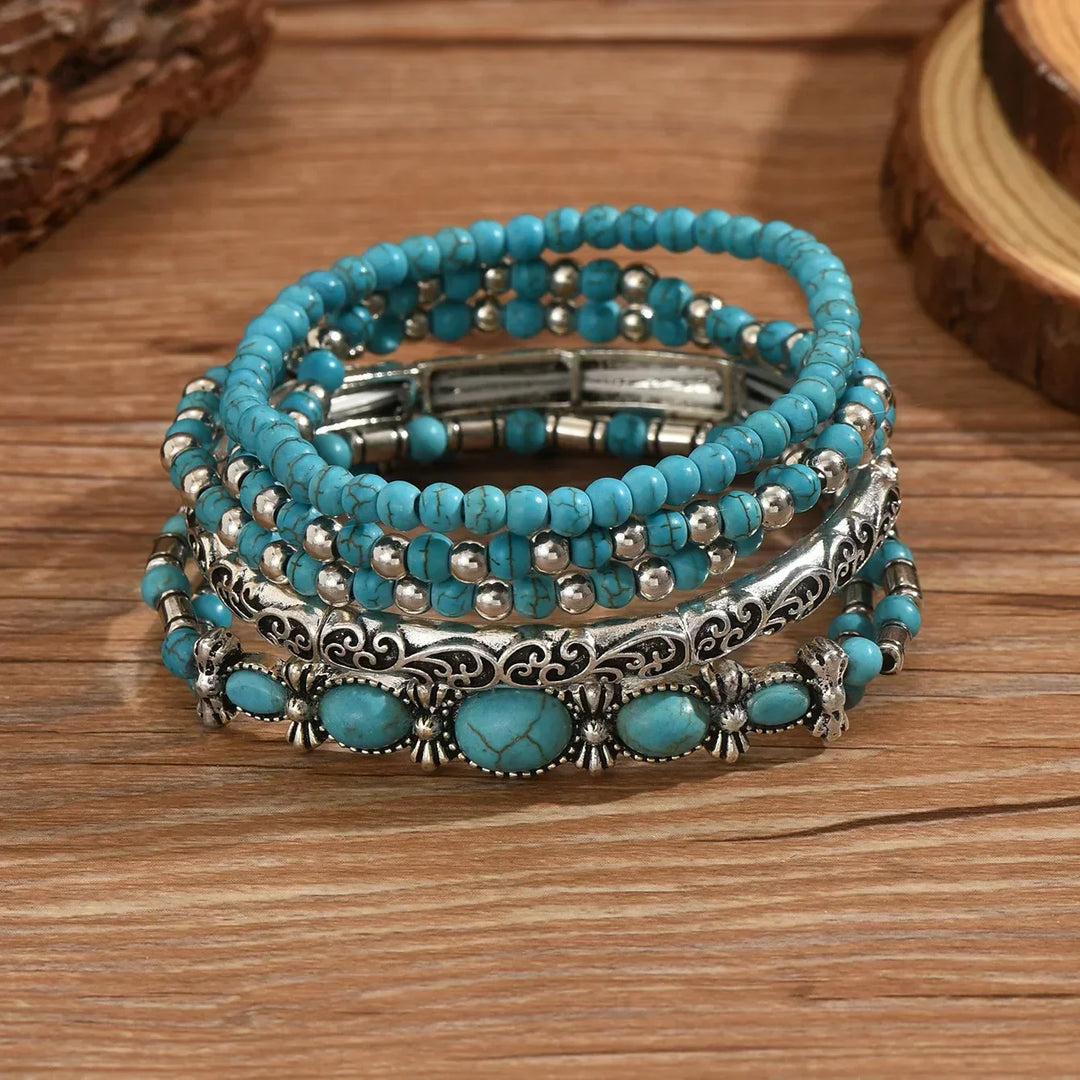 Conjunto de Pulseras de Cuentas Turquesa Bohemio