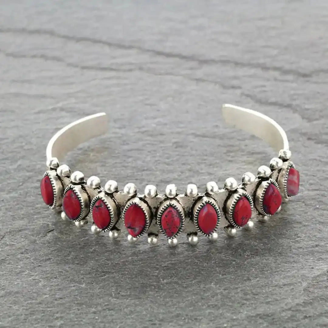 Pulsera de Piedra de Plata Tibetana Vintage