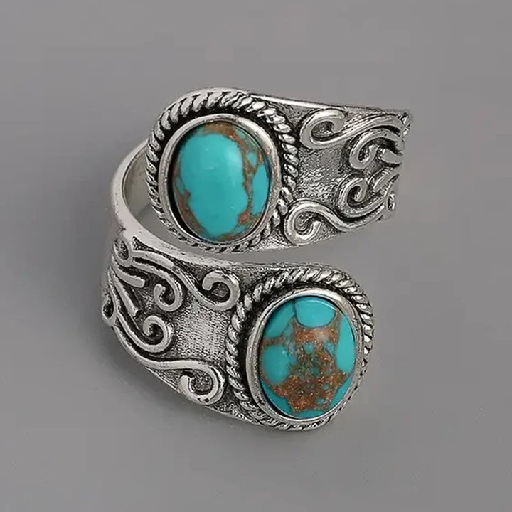 Anillo de Banda Cruz Turquesa Vintage Elegante