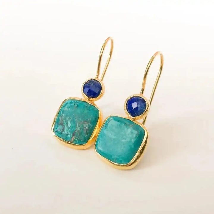 Pendientes Vintage Ornamentados de Oro y Turquesa