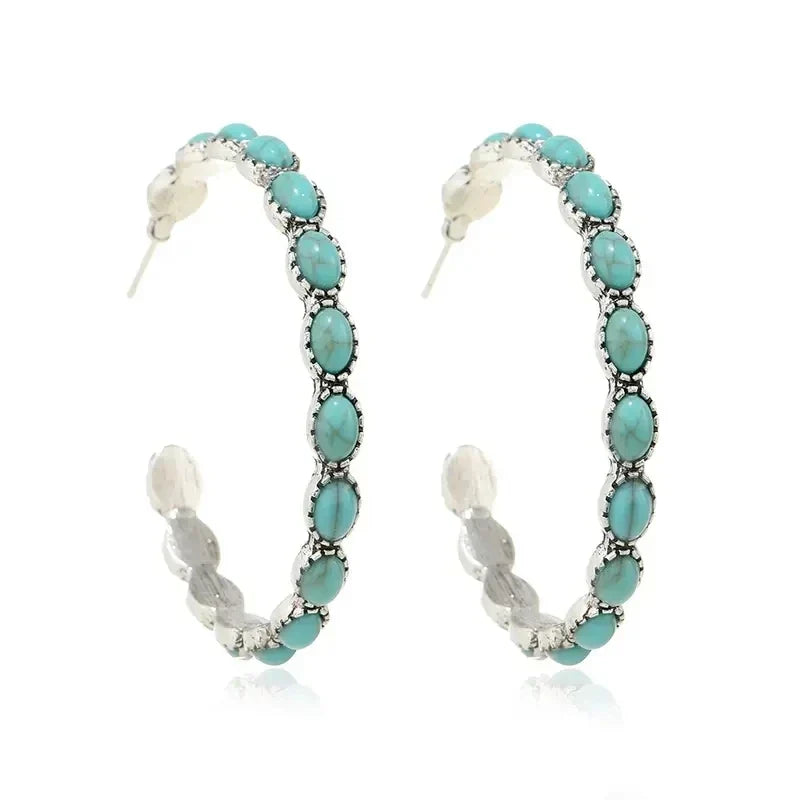 Pendientes Circulares Turquesa Vintage Bohemios
