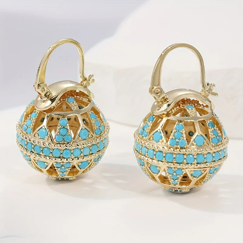 Hanging Globe Earrings in Turquoise Filigree