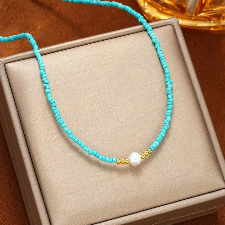 Collar de Perlas con Cuentas Turquesas Barrocas
