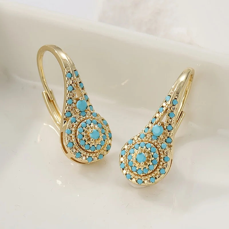 Pendientes de Oro en Forma de Lágrima con Mosaico Turquesa