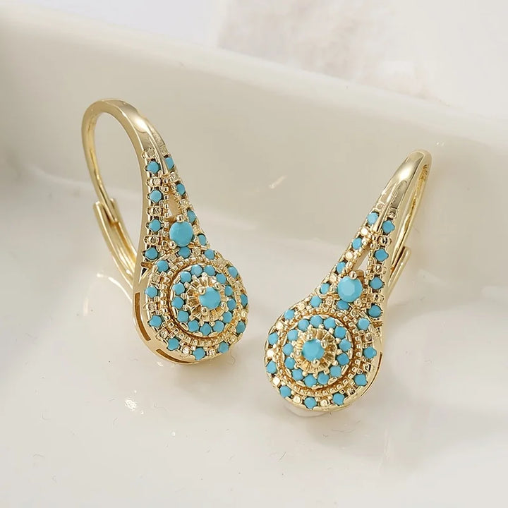 Pendientes de Oro en Forma de Lágrima con Mosaico Turquesa