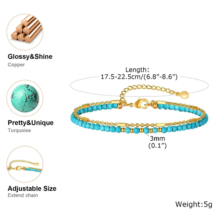 Pulsera de Turquesa con Doble Cadena de Oro Atemporal