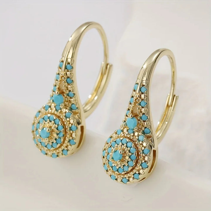 Pendientes de Oro en Forma de Lágrima con Mosaico Turquesa