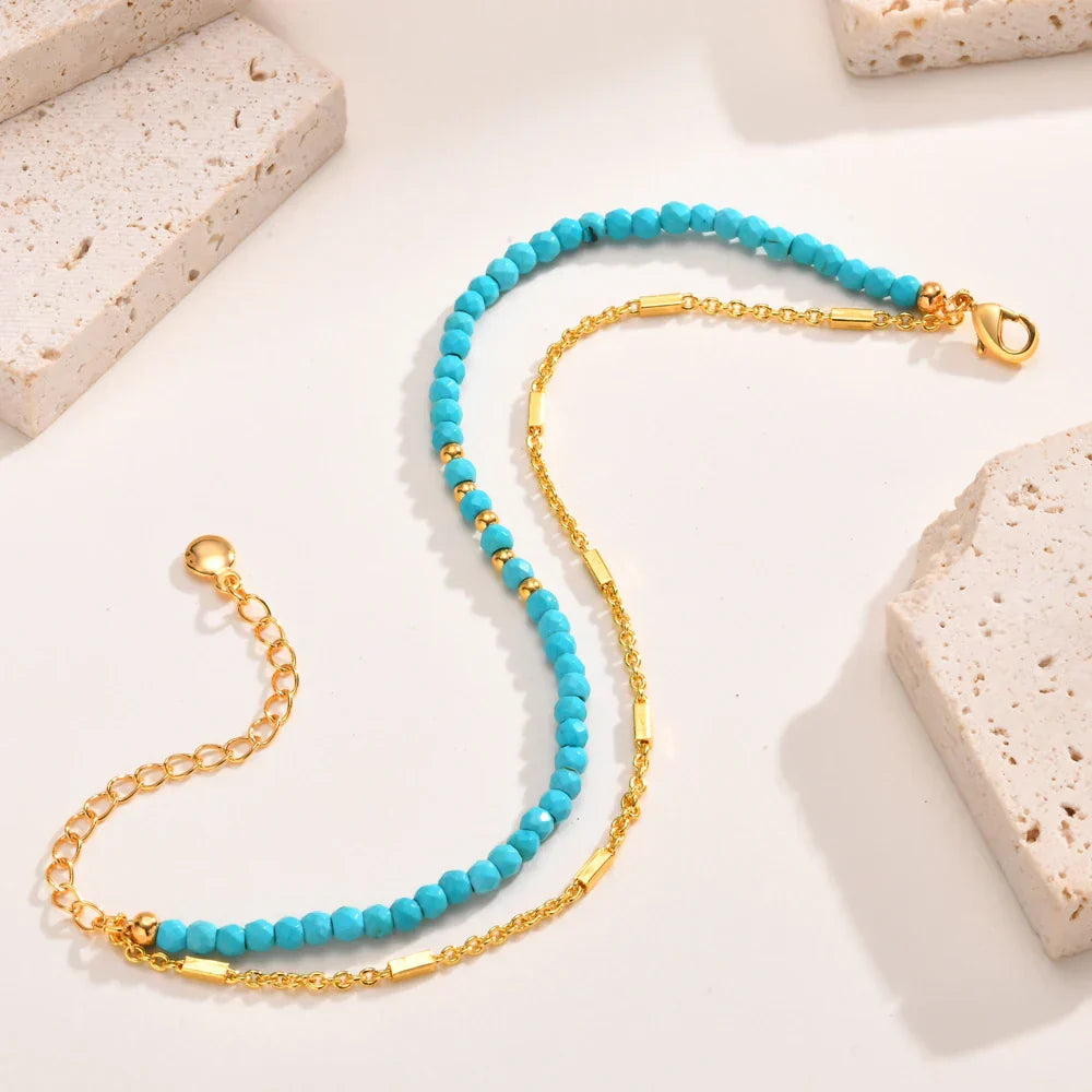 Pulsera de Turquesa con Doble Cadena de Oro Atemporal