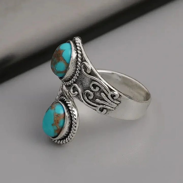Anillo de Banda Cruz Turquesa Vintage Elegante