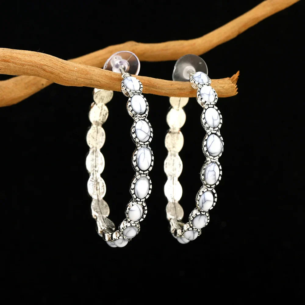 Vintage Silver Oval Hoop Earrings