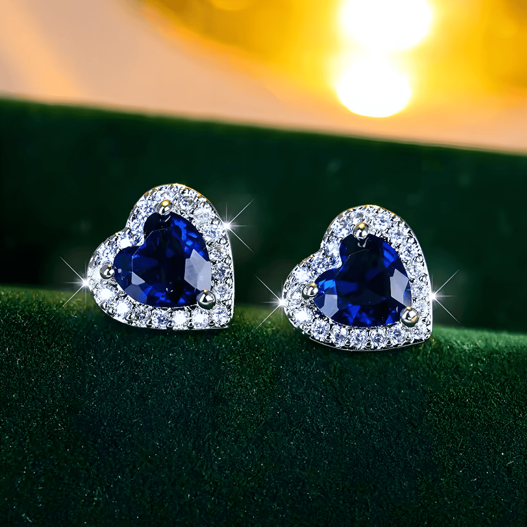 Sapphire Heart-Shaped Stud Earrings