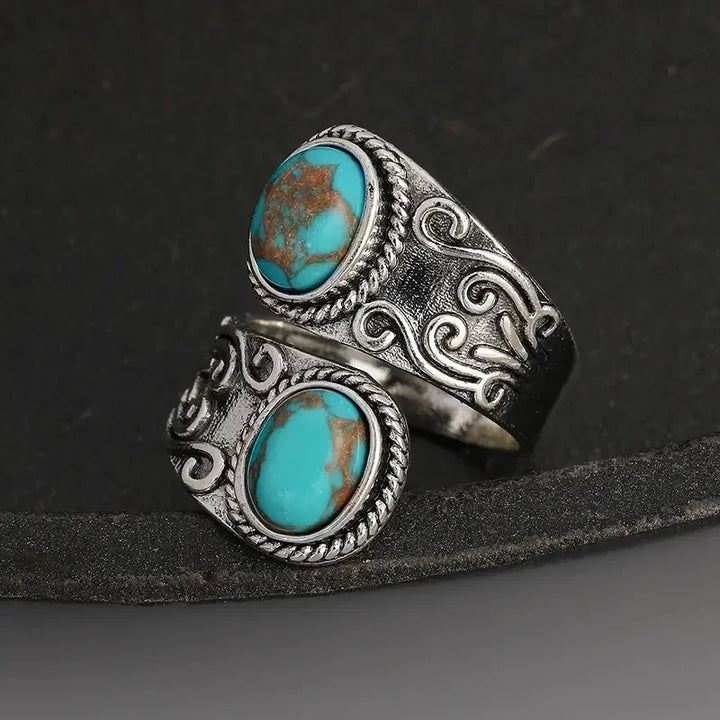 Anillo de Banda Cruz Turquesa Vintage Elegante