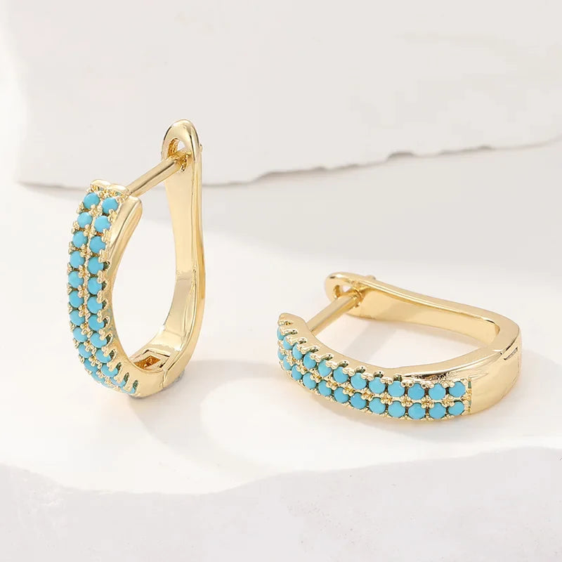 Aros Huggies Clásicos de Oro con Pavé Turquesa