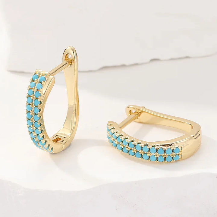 Aros Huggies Clásicos de Oro con Pavé Turquesa
