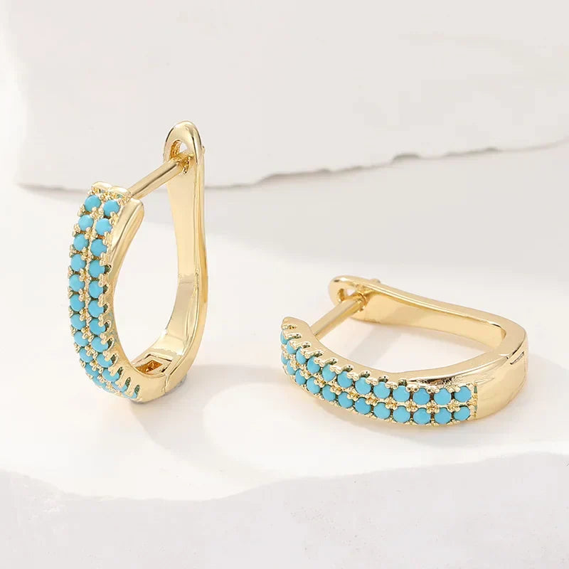 Classic Gold Huggie Hoops with Turquoise Pavé