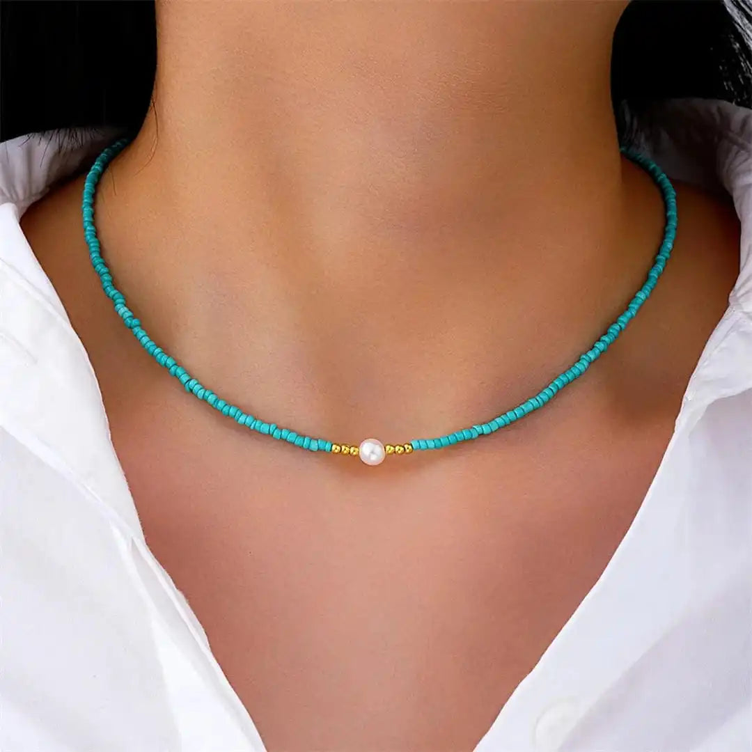 Collar de Perlas con Cuentas Turquesas Barrocas
