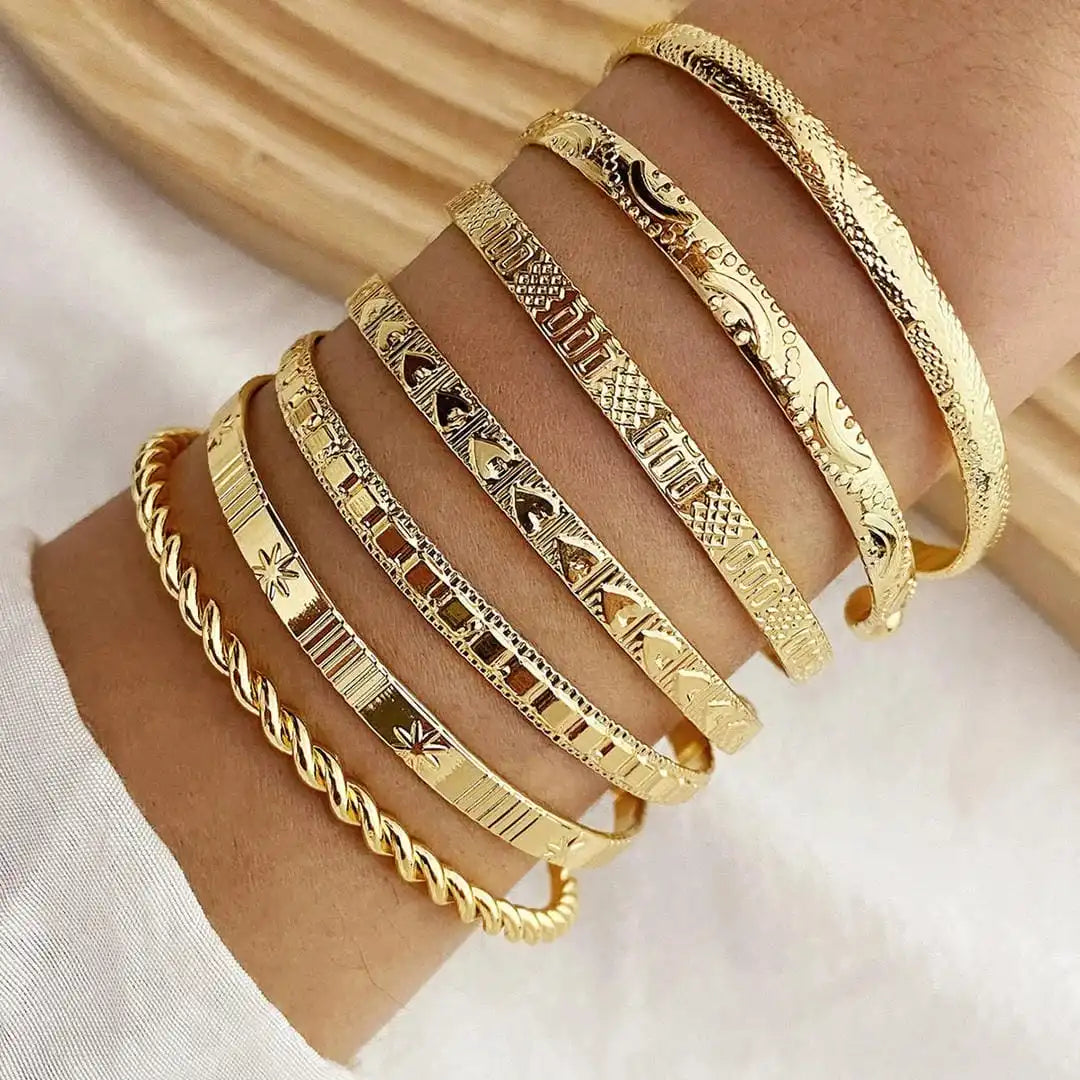 Open Bangle Bracelet Set in Gold