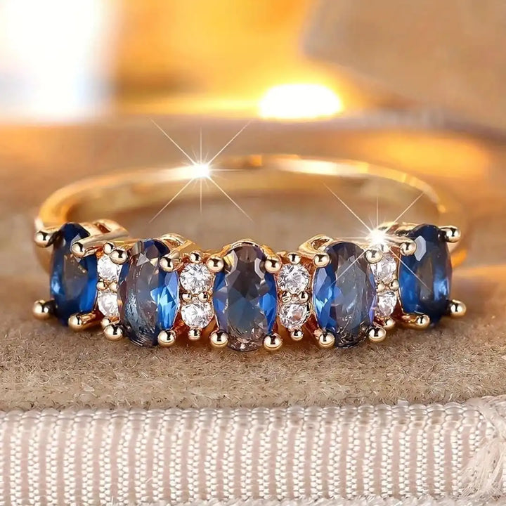 Anillo de Banda con Acento Oval Alternante