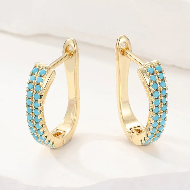 Aros Huggies Clásicos de Oro con Pavé Turquesa