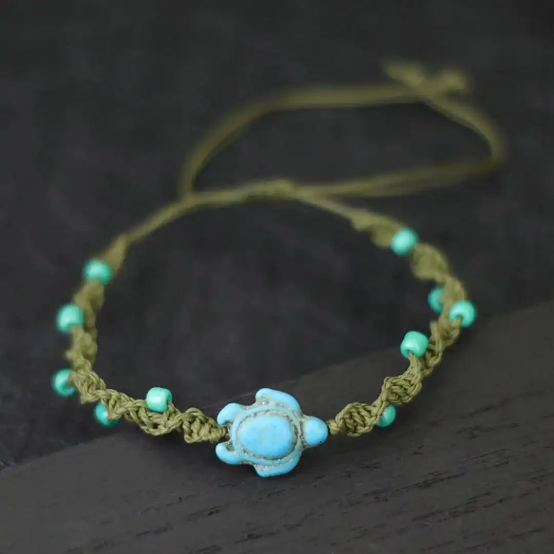 Pulsera de Cuerda con Cuentas de Tortuga Bohemia