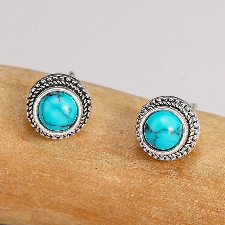 Pendientes de Stud de Imitación de Turquesa Vintage Bohemio