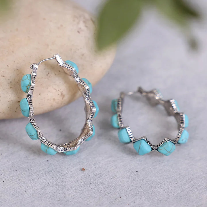 Pendientes de aro en forma de U de turquesa vintage