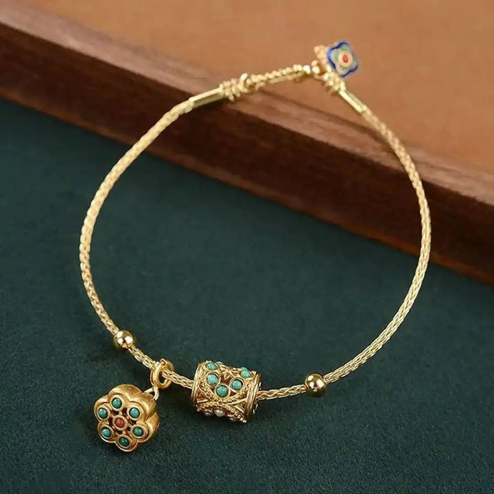 Turquoise Lotus Bracelet in Antique Gold