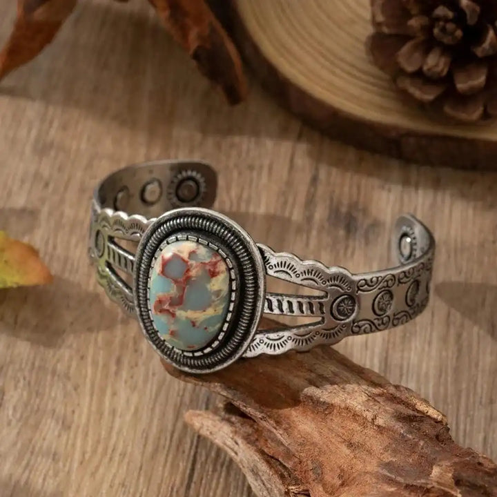 Pulsera Abierta de Imitación de Turquesa Ovalada