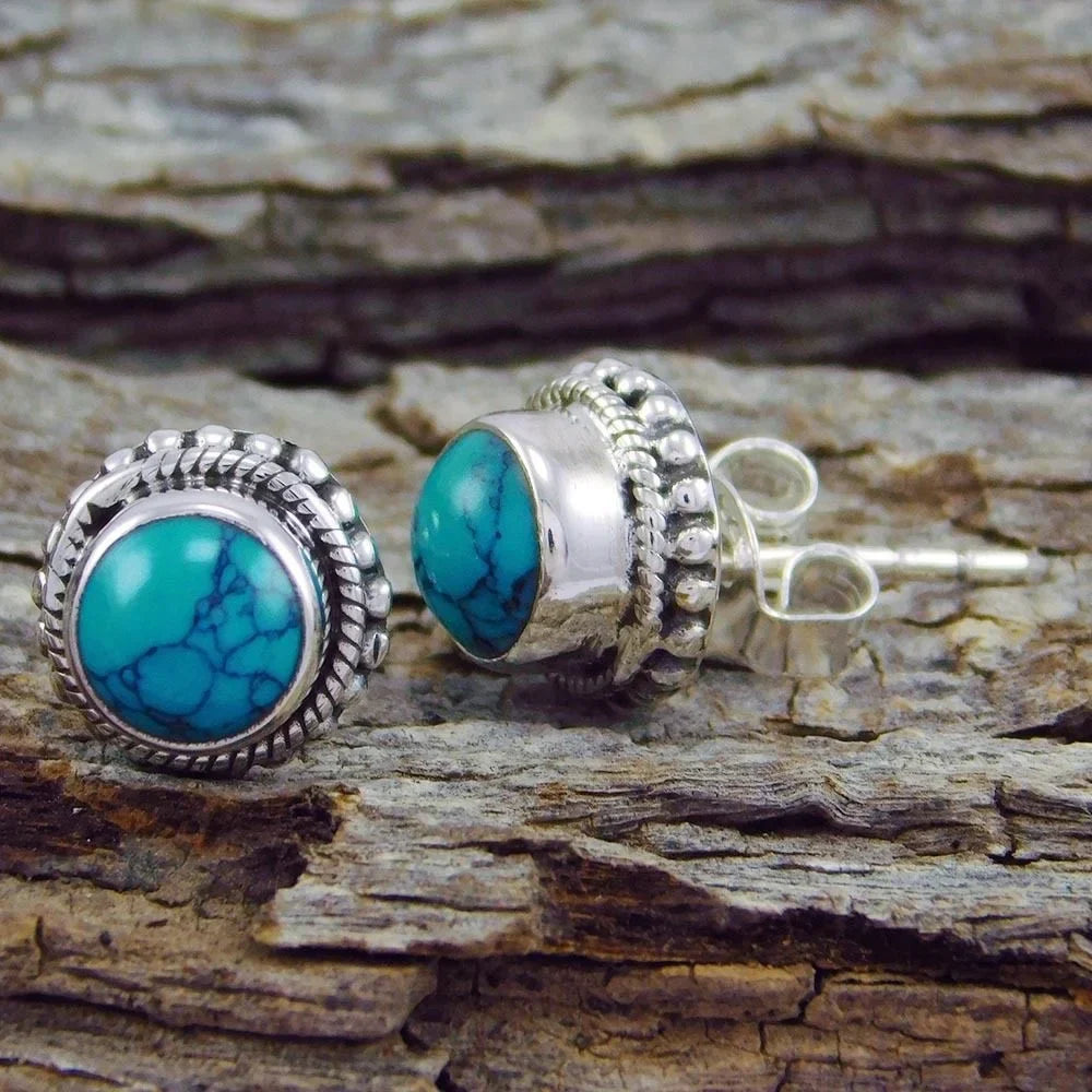 Pendientes de Stud de Imitación de Turquesa Vintage Bohemio