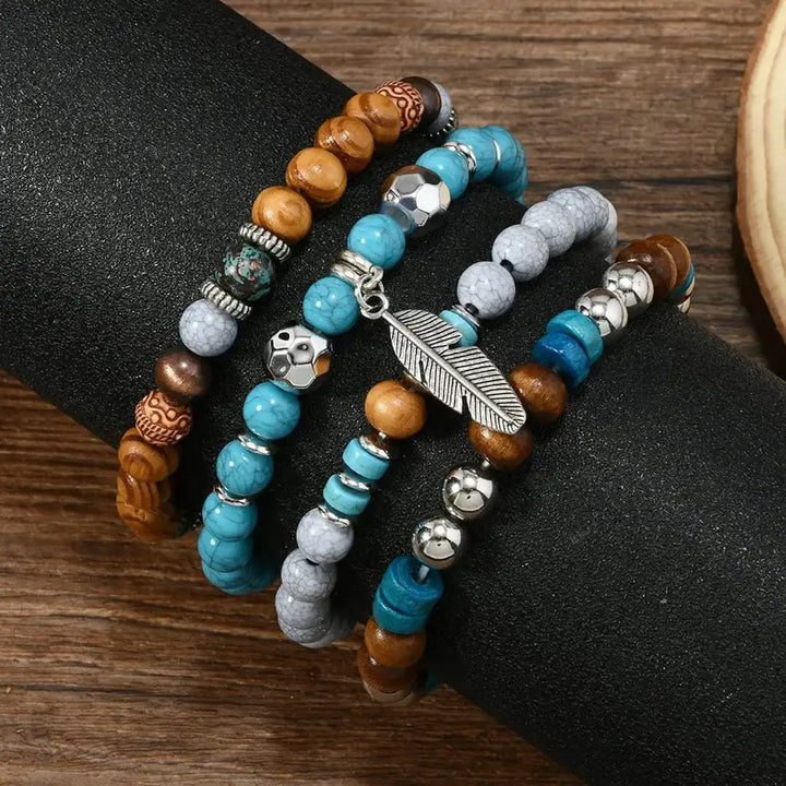 Bohemian Turquoise Bead Feather Bracelet