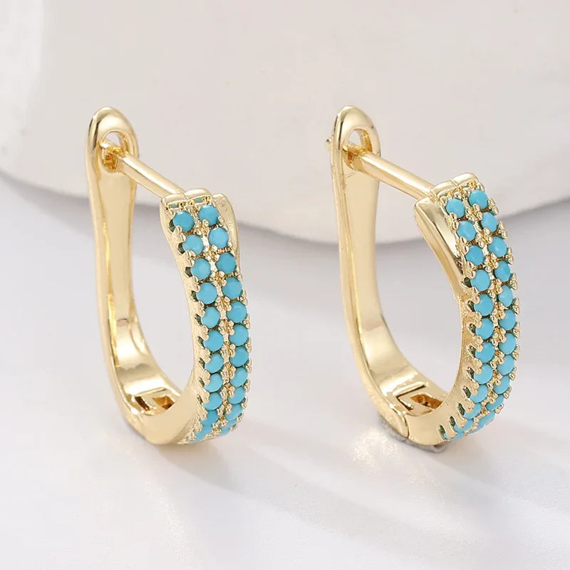 Aros Huggies Clásicos de Oro con Pavé Turquesa