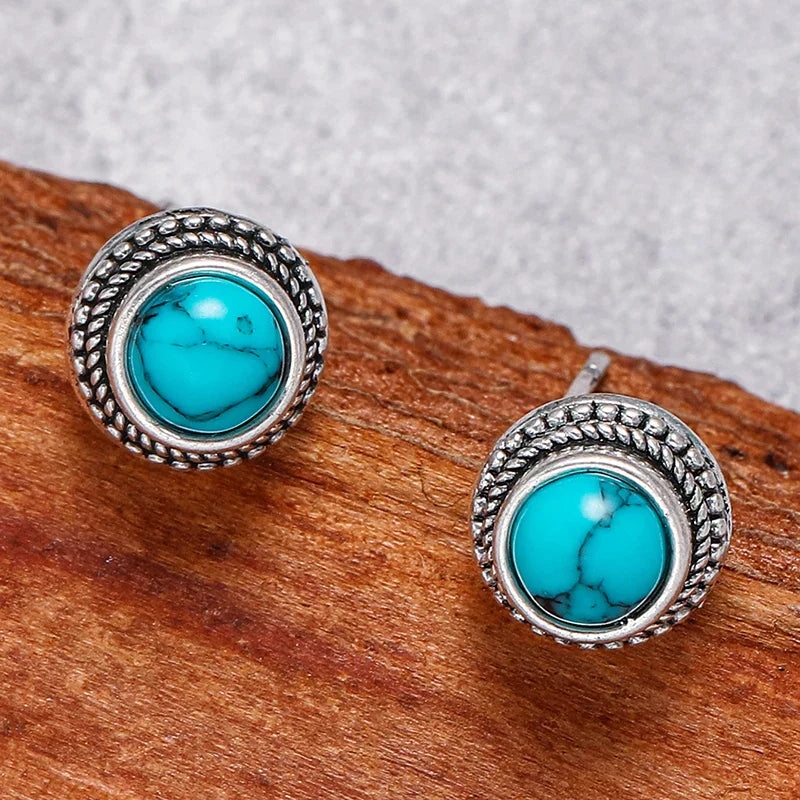 Pendientes de Stud de Imitación de Turquesa Vintage Bohemio