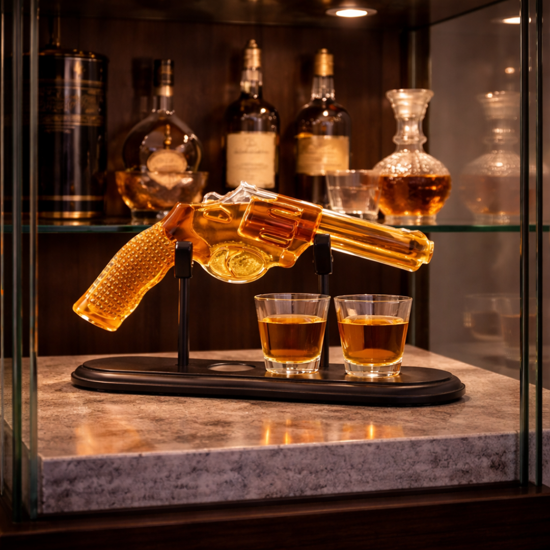 Botella de Whisky – Edición Set de Revólver con Vasos