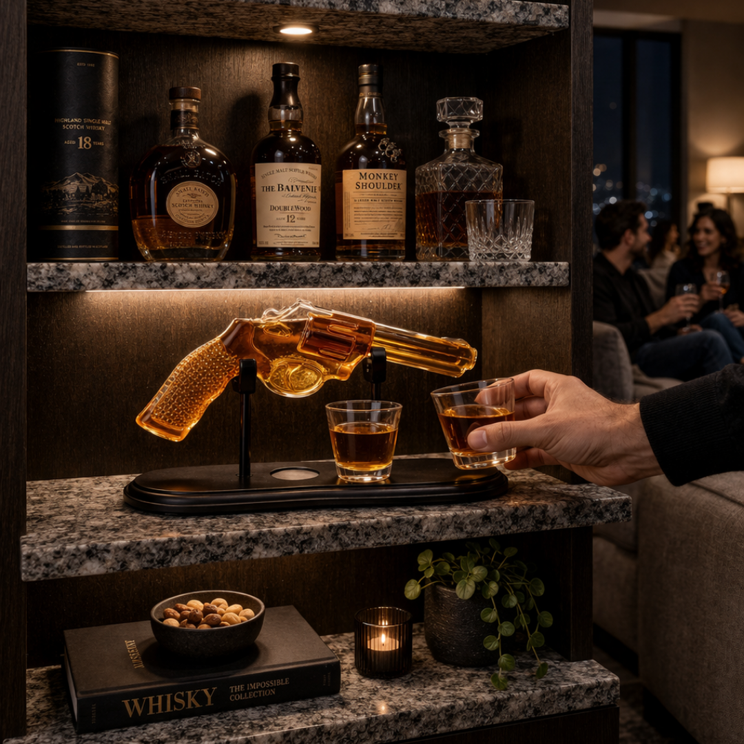 Botella de Whisky – Edición Set de Revólver con Vasos