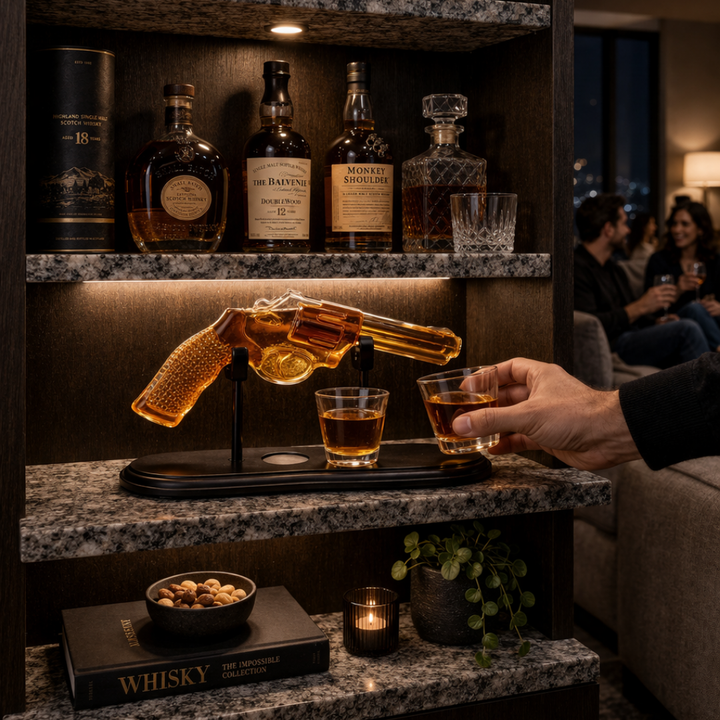 Botella de Whisky – Edición Set de Revólver con Vasos