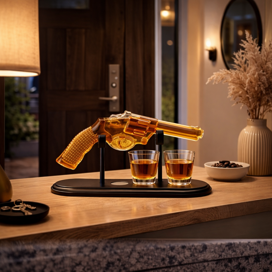 Botella de Whisky – Edición Set de Revólver con Vasos