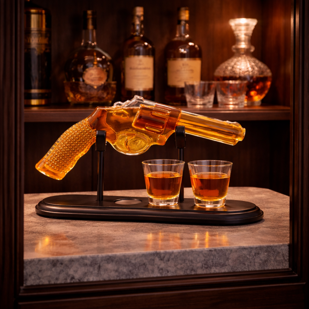 Botella de Whisky – Edición Set de Revólver con Vasos
