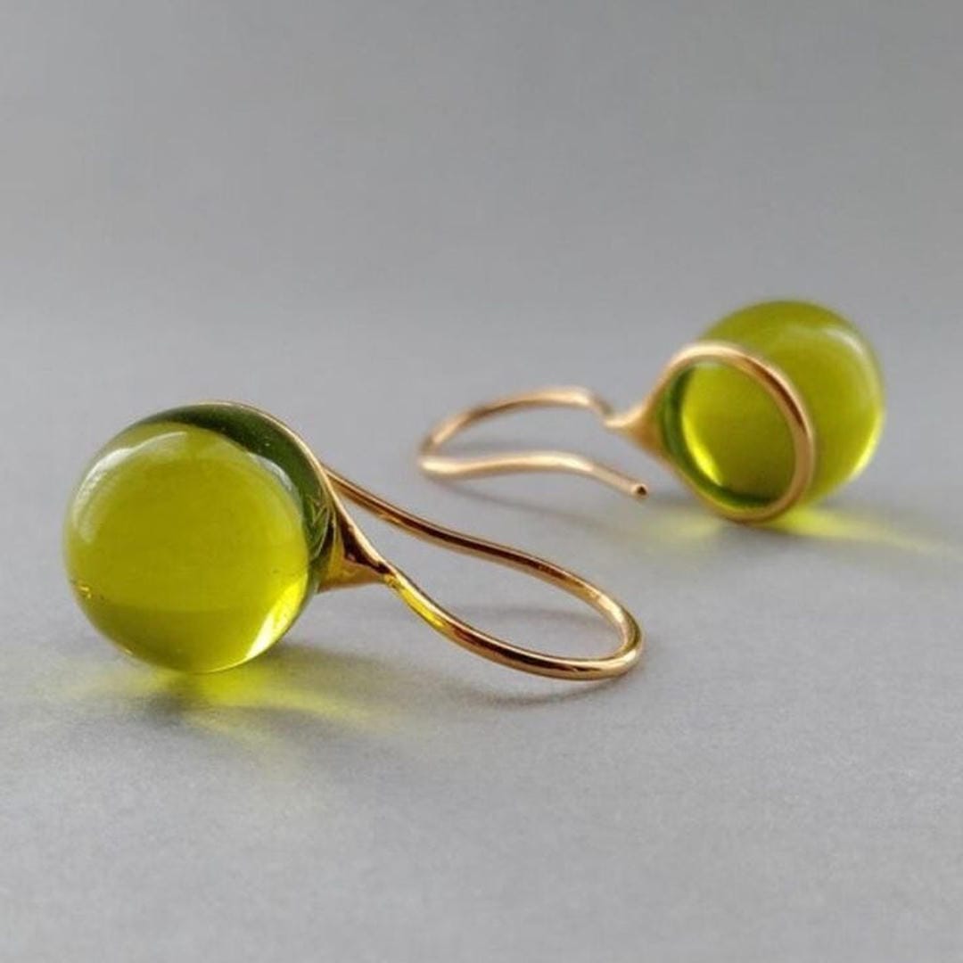 Pendientes de Cristal con Gotas de Oliva Vintage