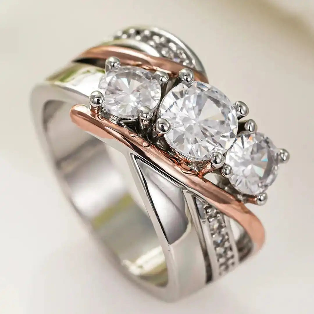 Zirconia Ring in Gold and Silver in Three Dimensions
